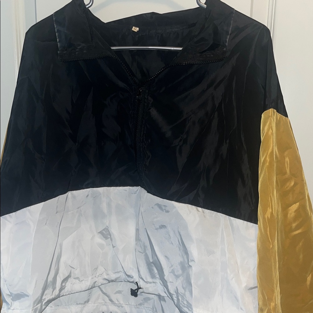 Black, White, and Gold Windbreaker Jacket